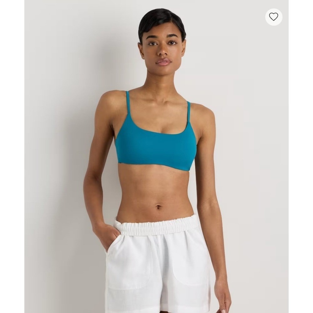 Quince Recycled‎ Scoop Neck Bikini Top Teal Blue Tie Back Swim Medium NEW